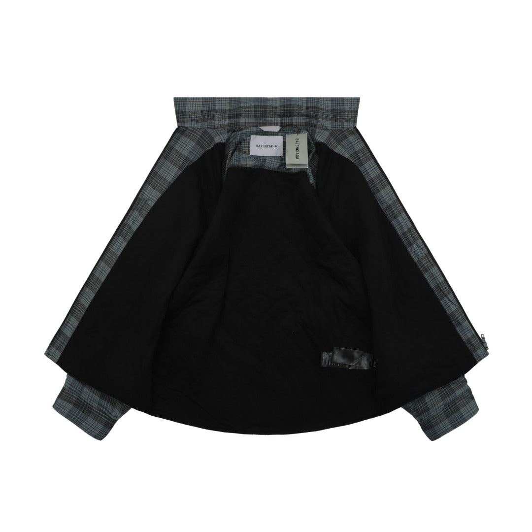 Balenciaga Paris Blue-Grey Plaid Padded Overshirt Jacket