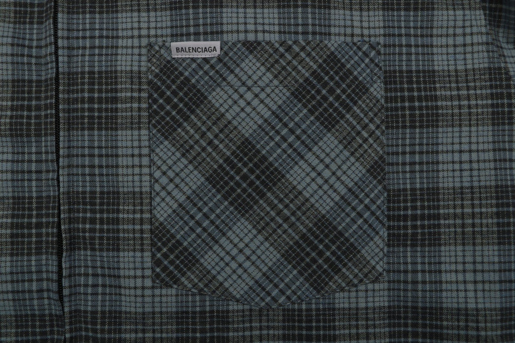 Balenciaga Paris Blue-Grey Plaid Padded Overshirt Jacket