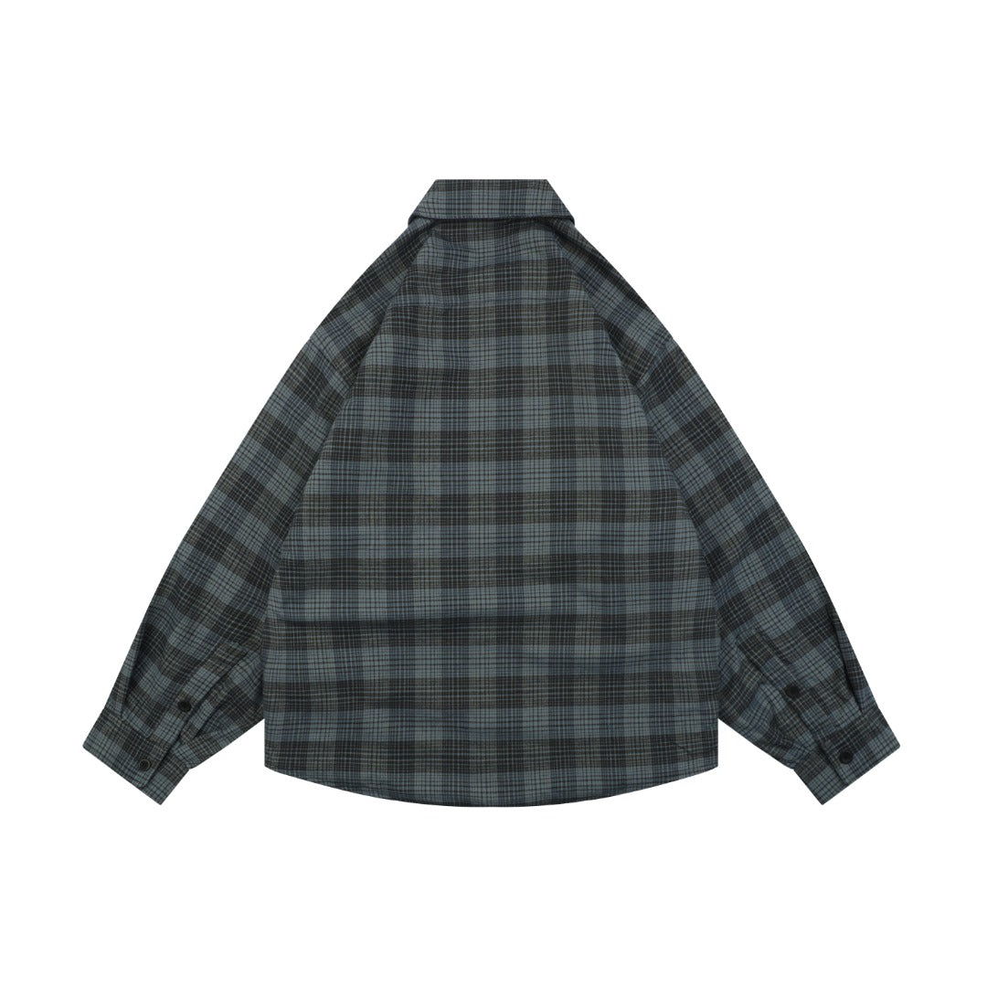 Balenciaga Paris Blue-Grey Plaid Padded Overshirt Jacket