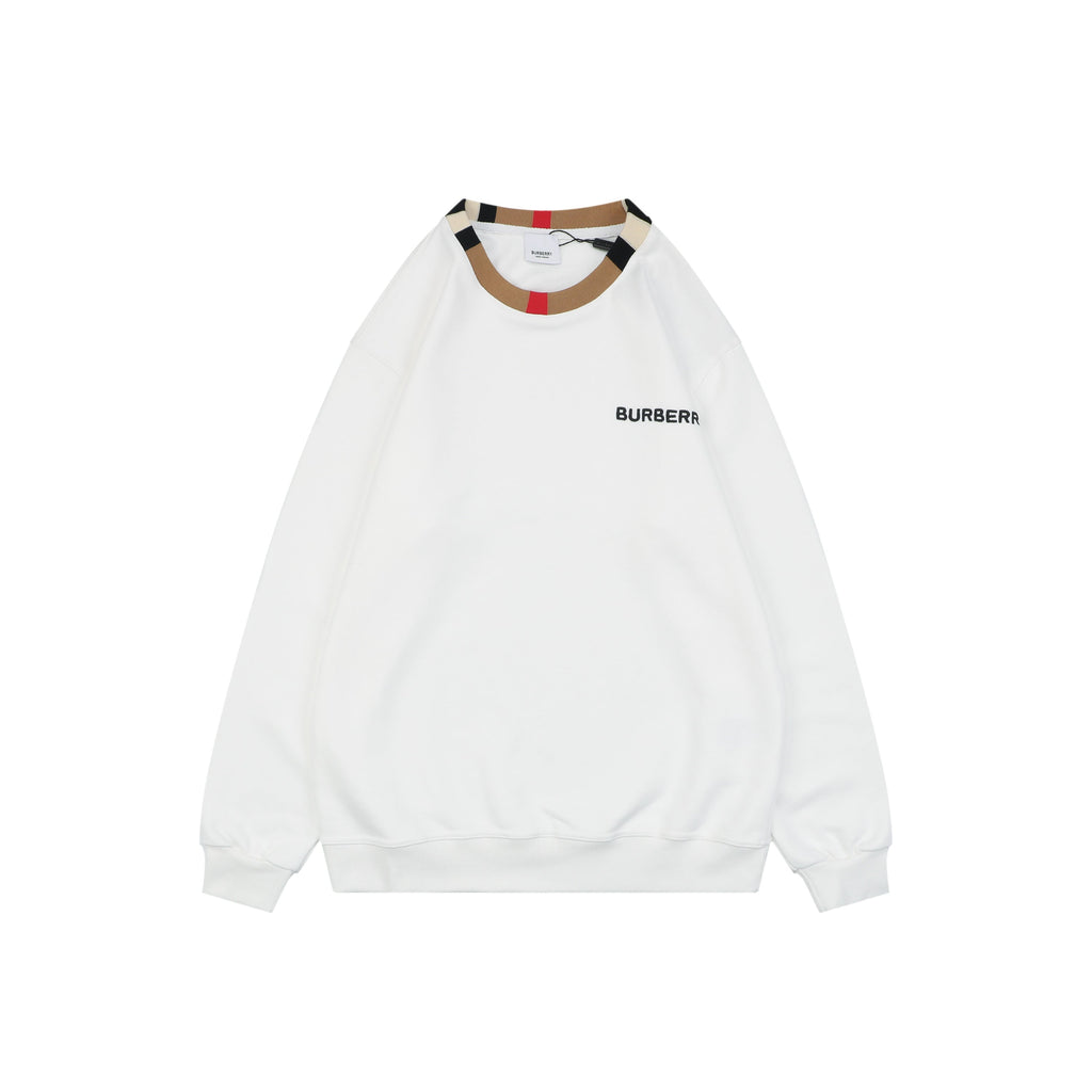 Burberry House Check Collar Crewneck Sweatshirt — White