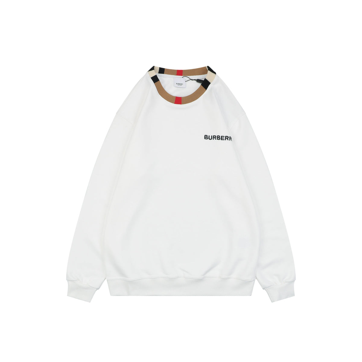 Burberry House Check Collar Crewneck Sweatshirt — White