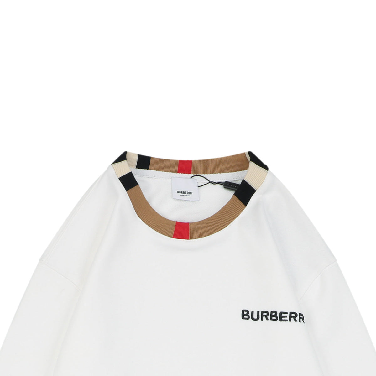 Burberry House Check Collar Crewneck Sweatshirt — White