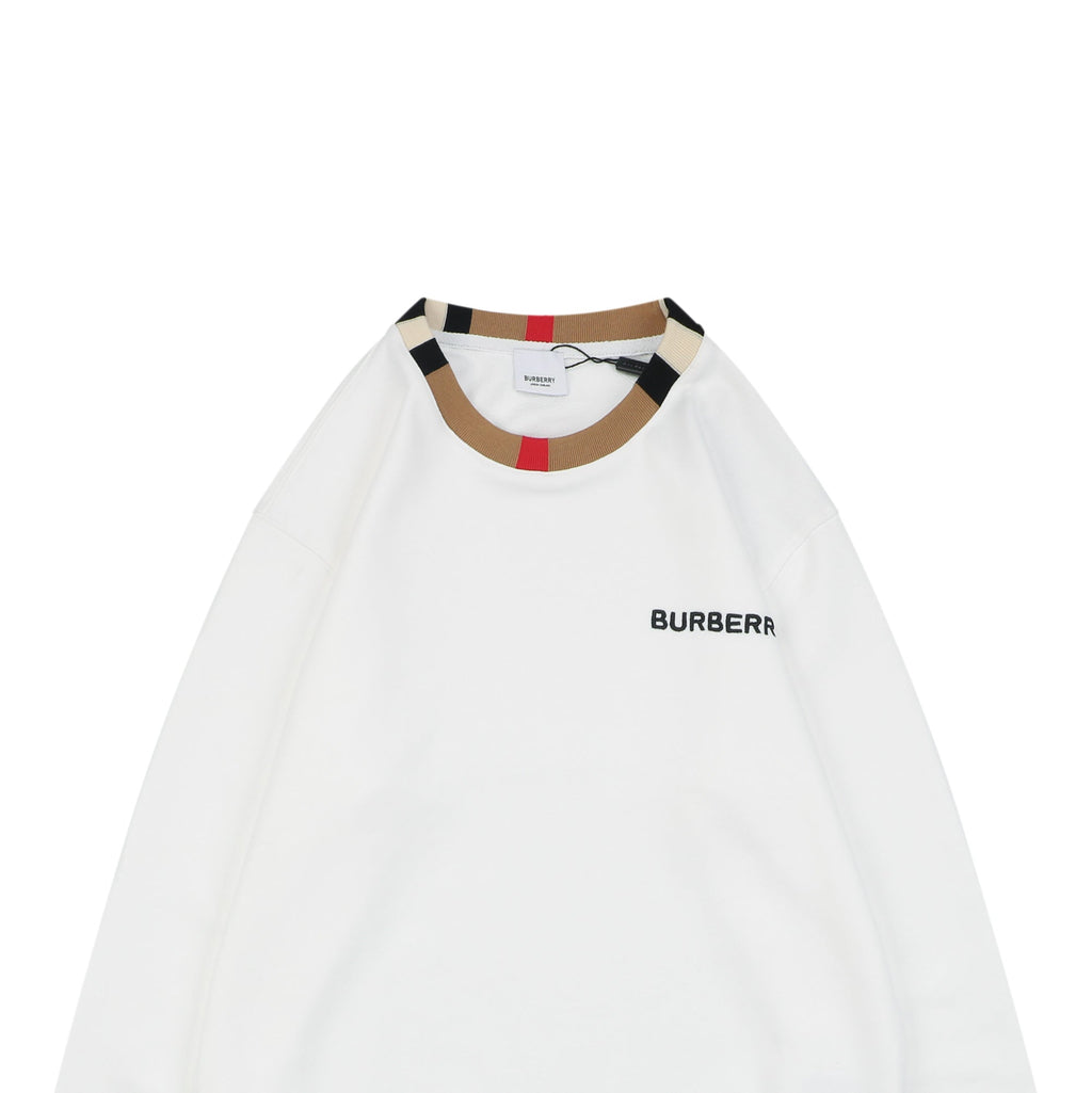 Burberry House Check Collar Crewneck Sweatshirt — White