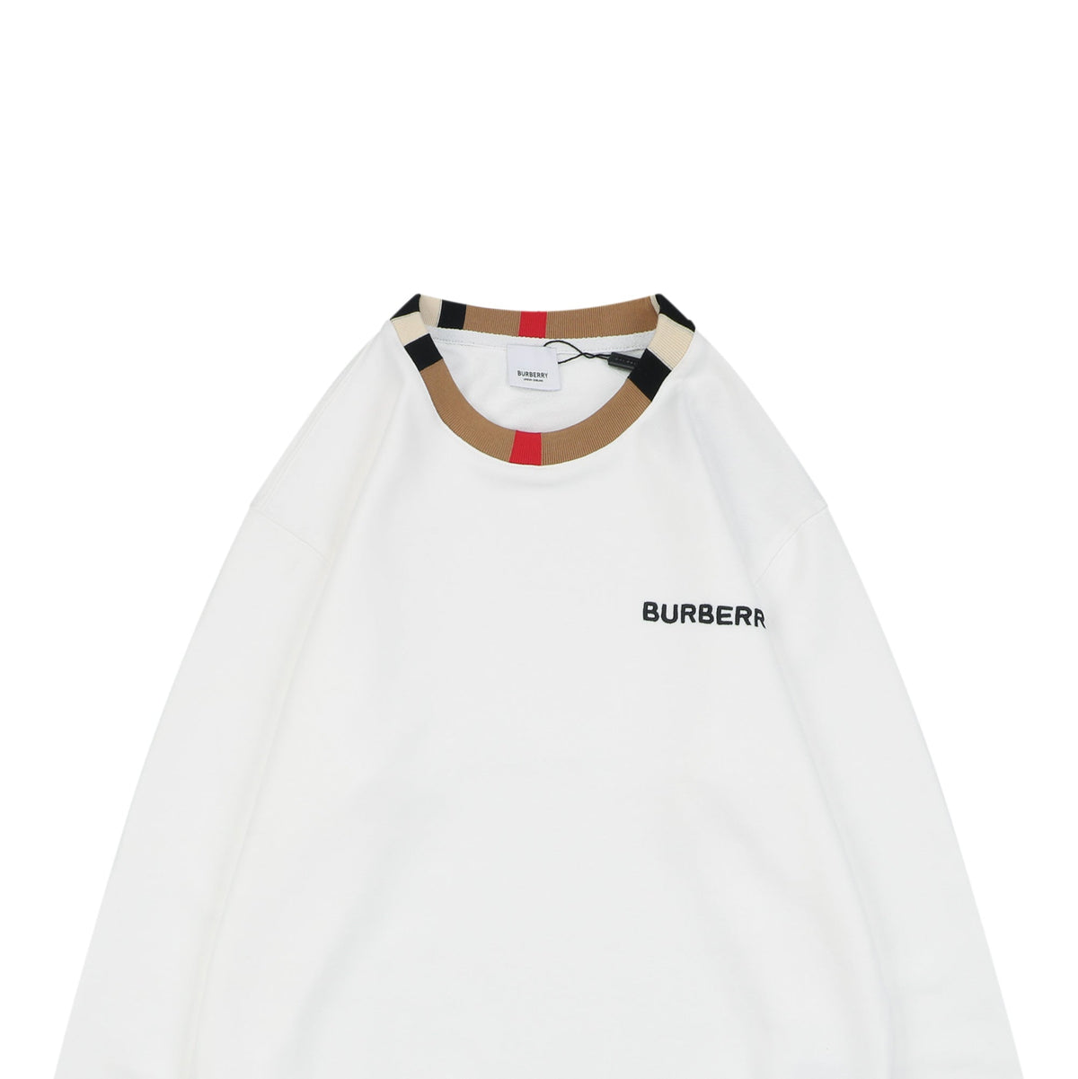 Burberry House Check Collar Crewneck Sweatshirt — White