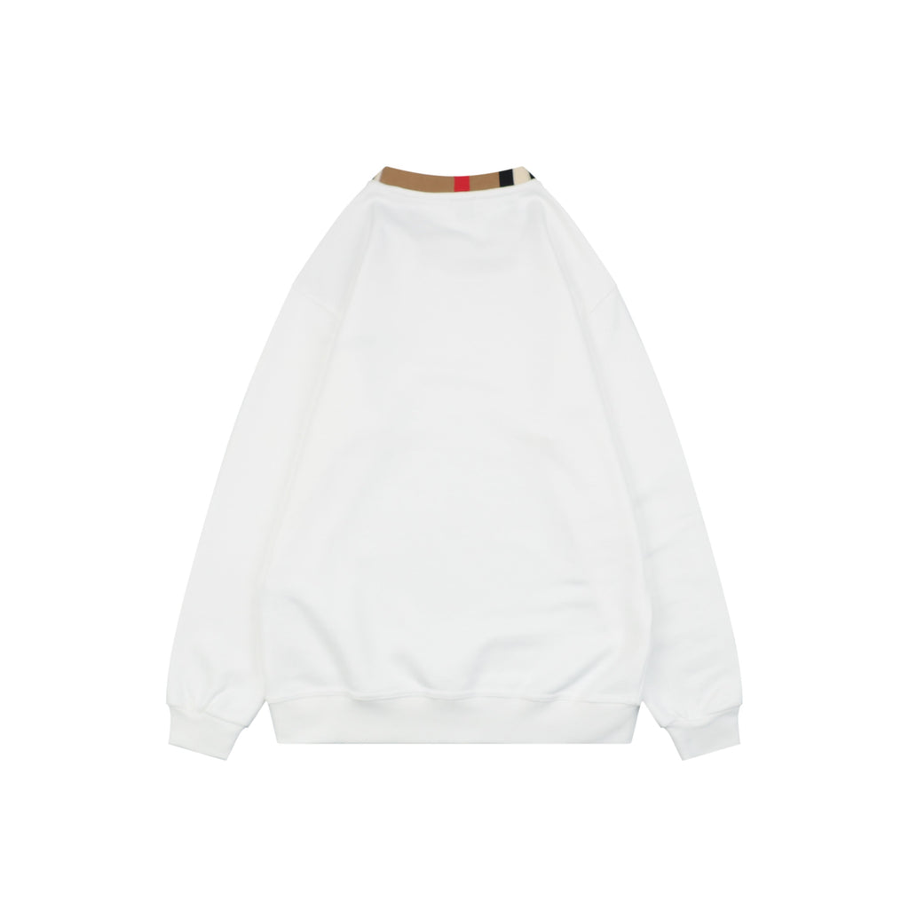 Burberry House Check Collar Crewneck Sweatshirt — White