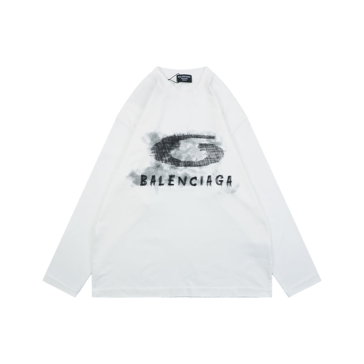 Balenciaga Smoke Ring Logo Long-Sleeve T-Shirt - White