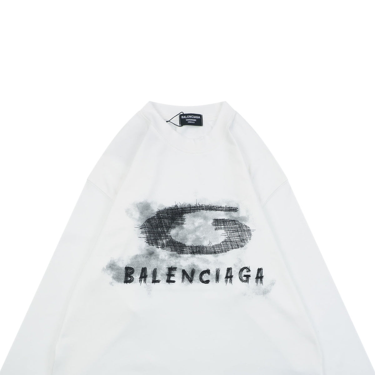 Balenciaga Smoke Ring Logo Long-Sleeve T-Shirt - White